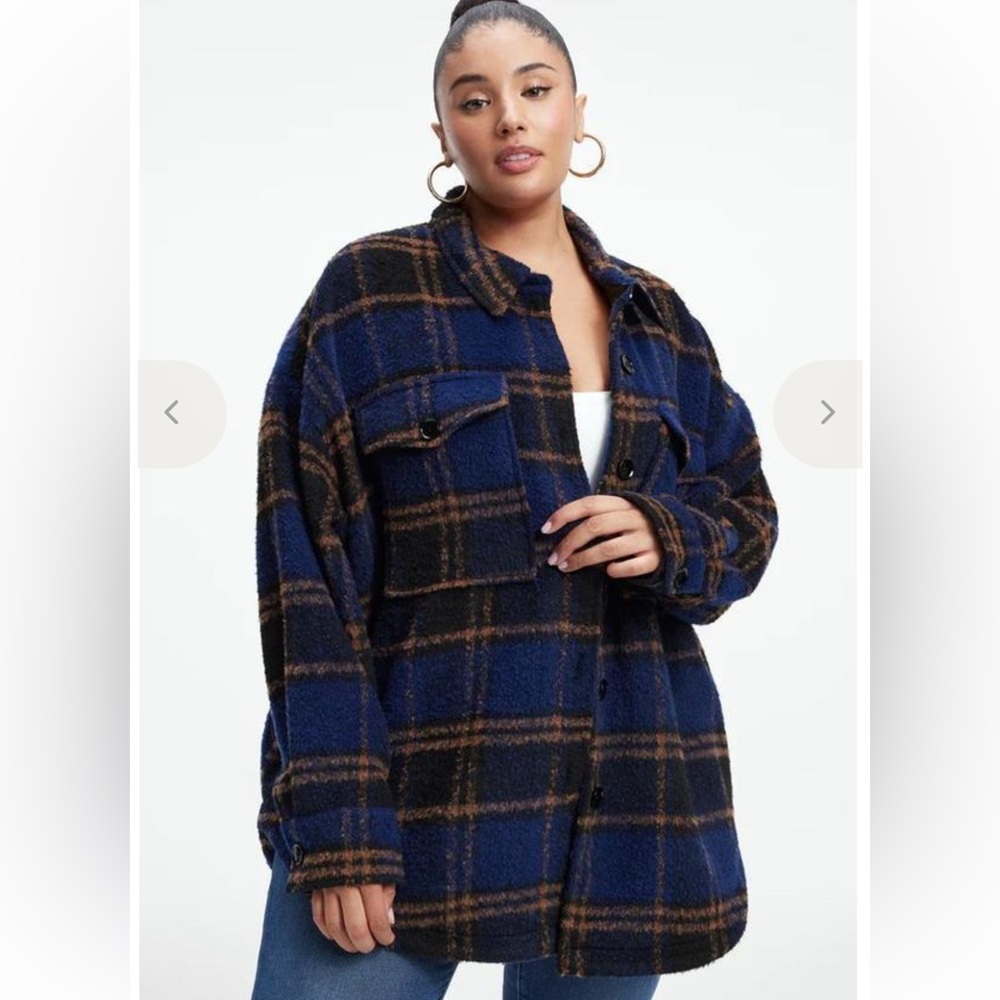 Good American Blue Rinse Plaid Jacket